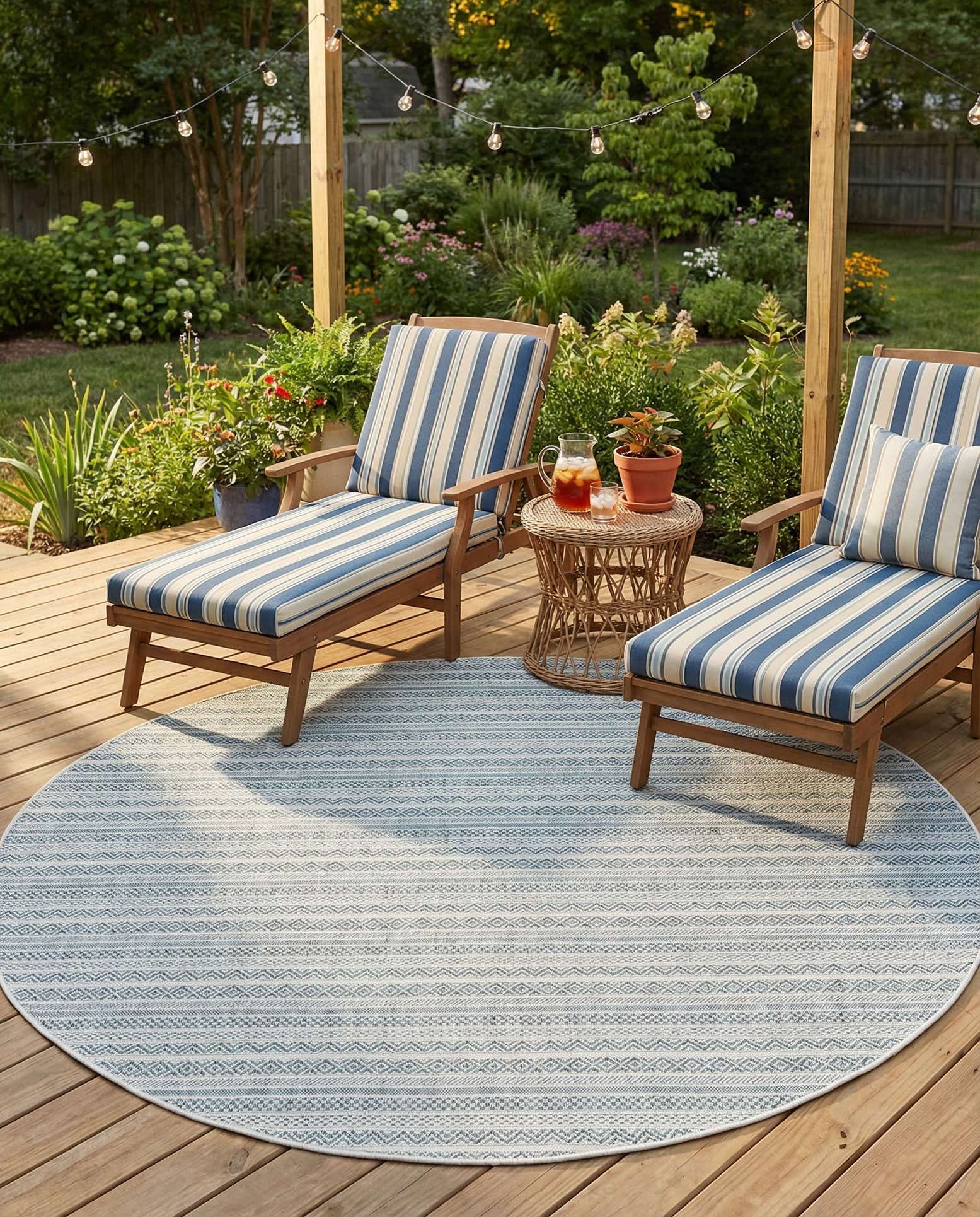 7' 10 x 7' 10 Easy-Clean Striped Indoor / Outdoor Round Rug