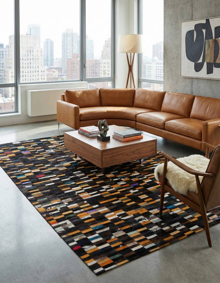 Detail image of  5' 1 x 7' 11 Cowhide - Patchwork Rug