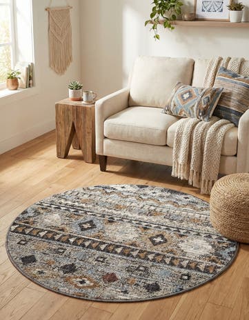 Khaki Gray Eco Southwestern Round Rug