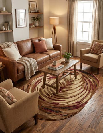 Beige Cafe Oval Rug
