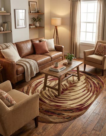 Beige Cafe Oval Rug