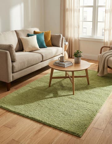 Light Green Solid Frieze Rug