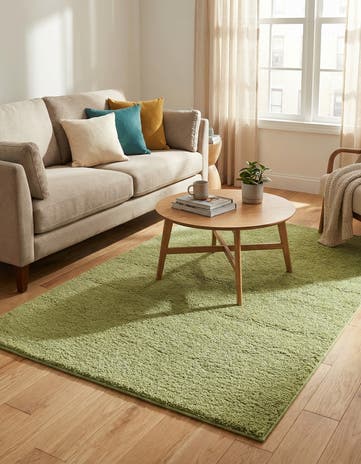Light Green Solid Frieze Rug