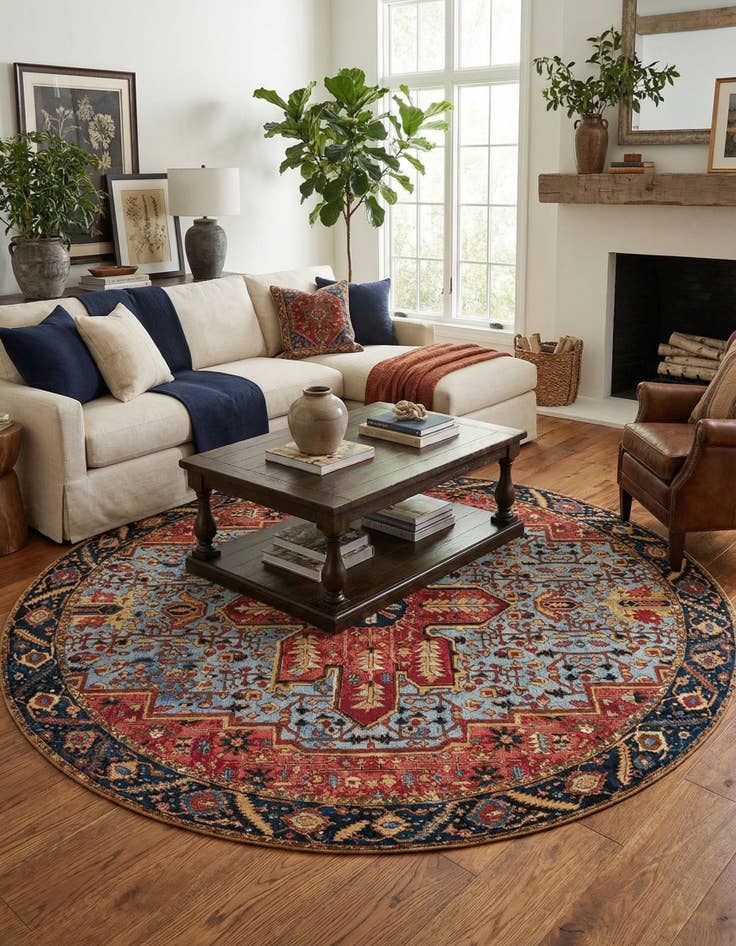 Detail image of  10' x 10'  Washable Traditional Indoor / Outdoor Round Rug