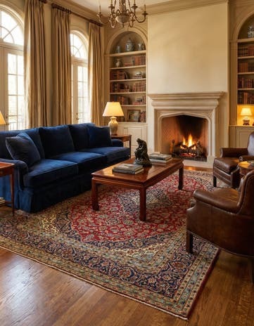 9' 4 x 12' 11 Hand Knotted Kashan Persian Wool Rug