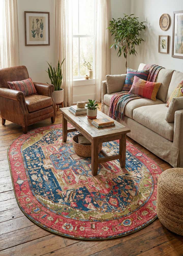 5' 3 x 8' Easy-Clean Traditional Indoor / Outdoor Oval Rug