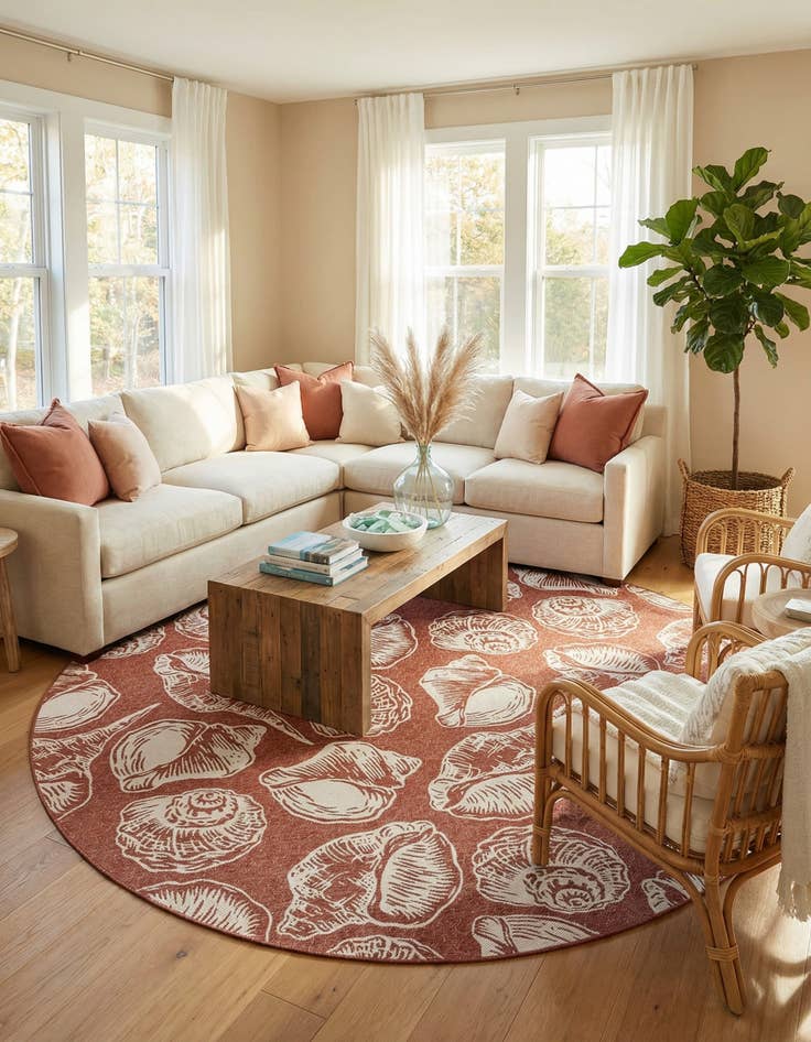 Detail image of  12' x 12'  Washable Coastal Indoor / Outdoor Round Rug