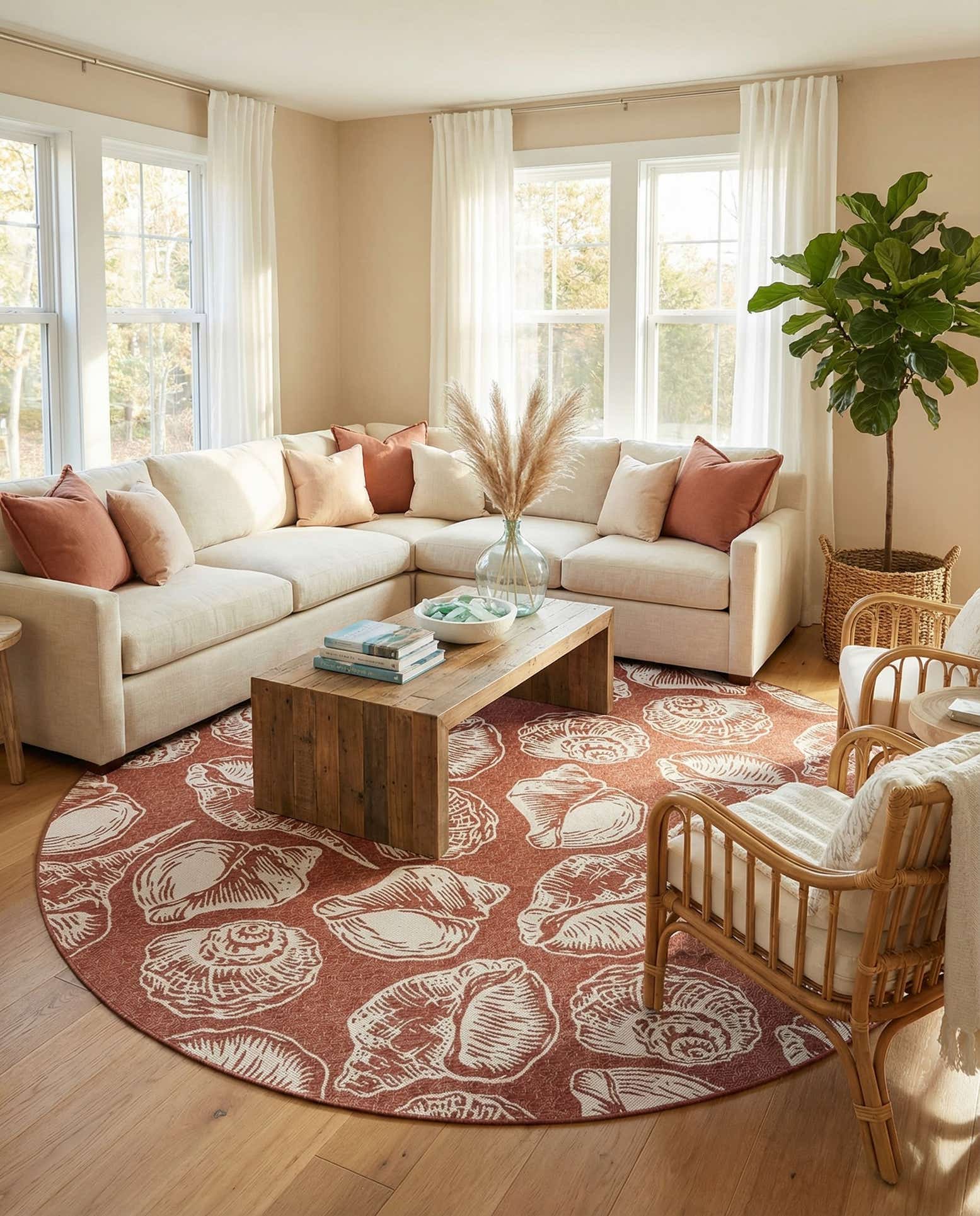 12' x 12' Easy-Clean Coastal Indoor / Outdoor Round Rug