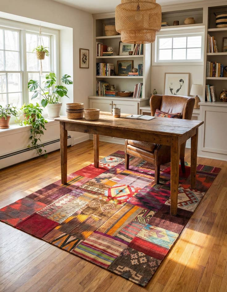 Detail image of  4' x 6'  Hand Woven Kilim Patchwork Wool Rug