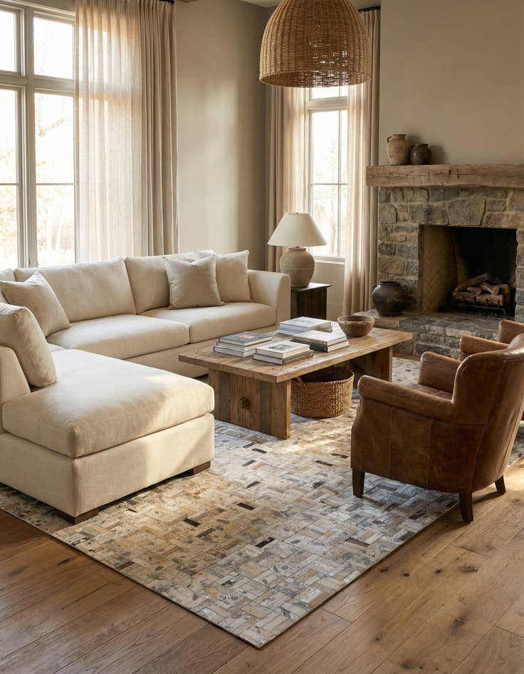 Detail image of 4' 11 x 8' Cowhide Stocks Rug