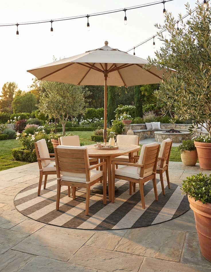 Detail image of 13' x 13'  Washable Striped Indoor / Outdoor Round Rug