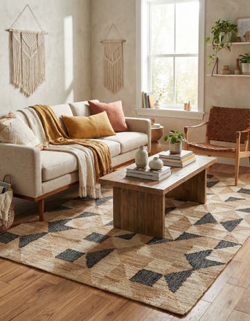 Beige and Black Hand Woven Kala Handwoven Jute Rug