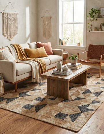 Beige and Black Hand Woven Kala Handwoven Jute Rug