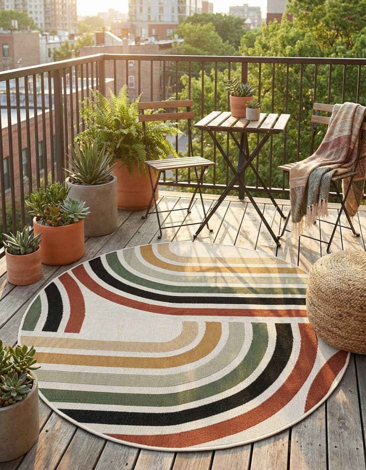 Detail image of 4' x 4'  Washable Modern Indoor / Outdoor Round Rug