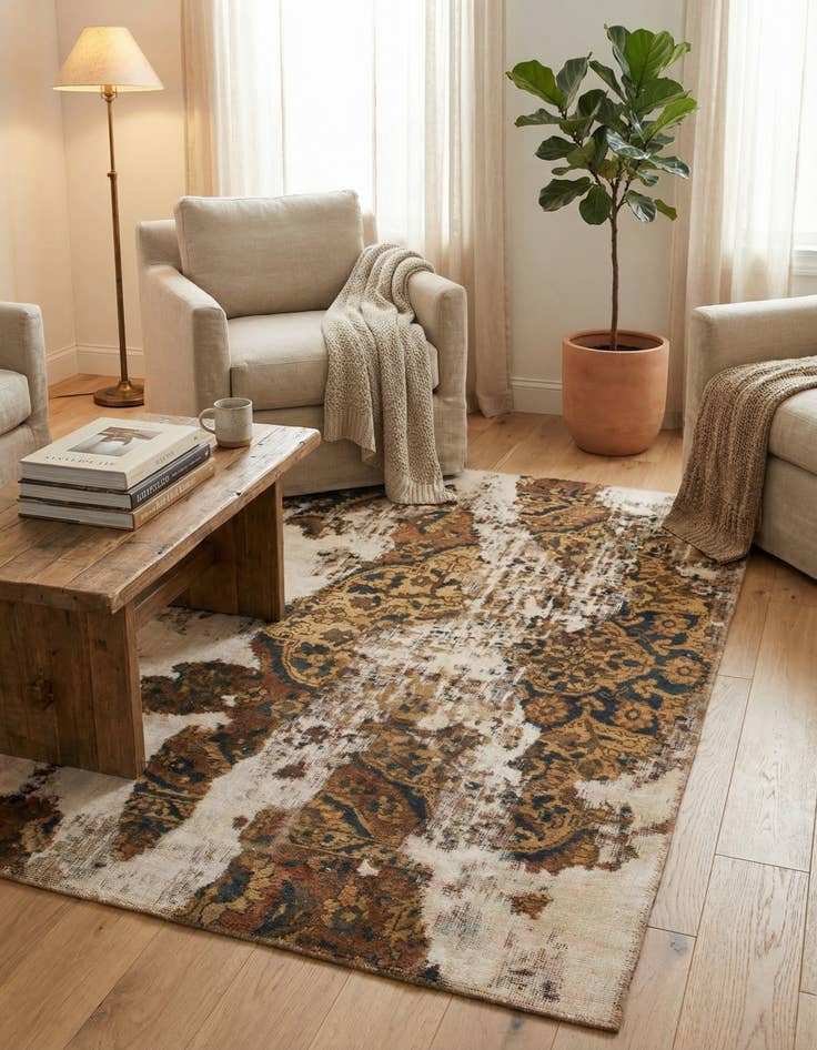 Detail image of 4' x 5' 10  Hand Knotted Ultra Vintage Persian Wool Rug