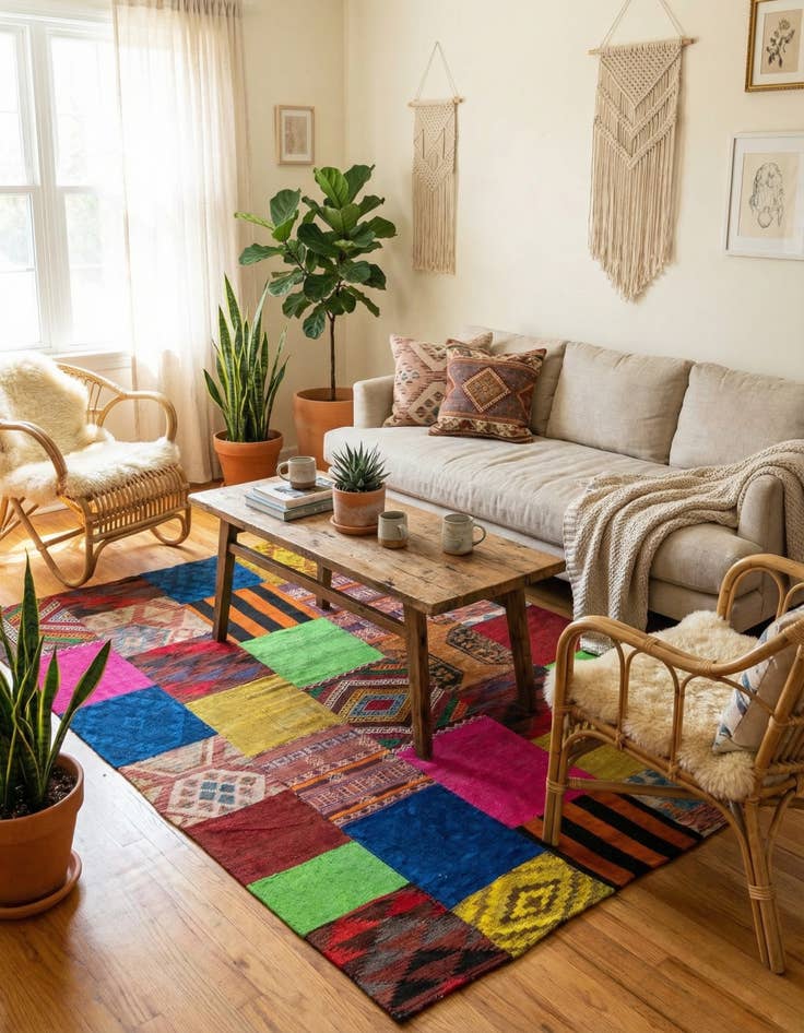 Detail image of 5' 5 x 7' 8  Hand Woven Kilim Patchwork Wool Rug