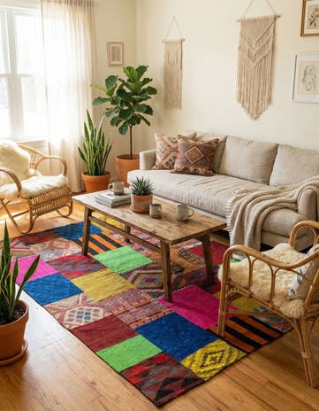 5' 5 x 7' 8 Hand Woven Kilim Patchwork Wool Rug