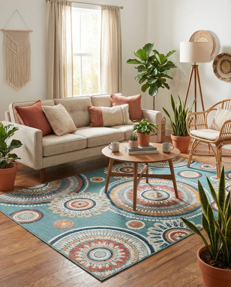 Detail image of 4' 5 x 6' Easy-Clean Botanical Indoor / Outdoor Rug