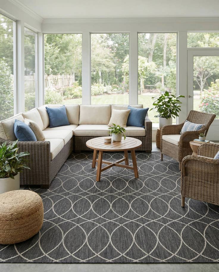 Detail image of 9' x 9' 9 Easy-Clean Trellis Indoor / Outdoor Rug