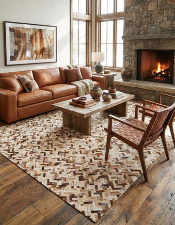 8' x 9' 10 Cowhide Leather Rug