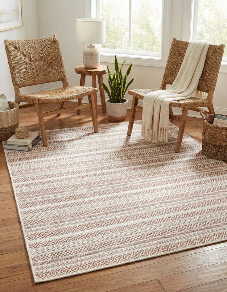 Detail image of 5' 3 x 5' 3  Washable Striped Indoor / Outdoor Square Rug