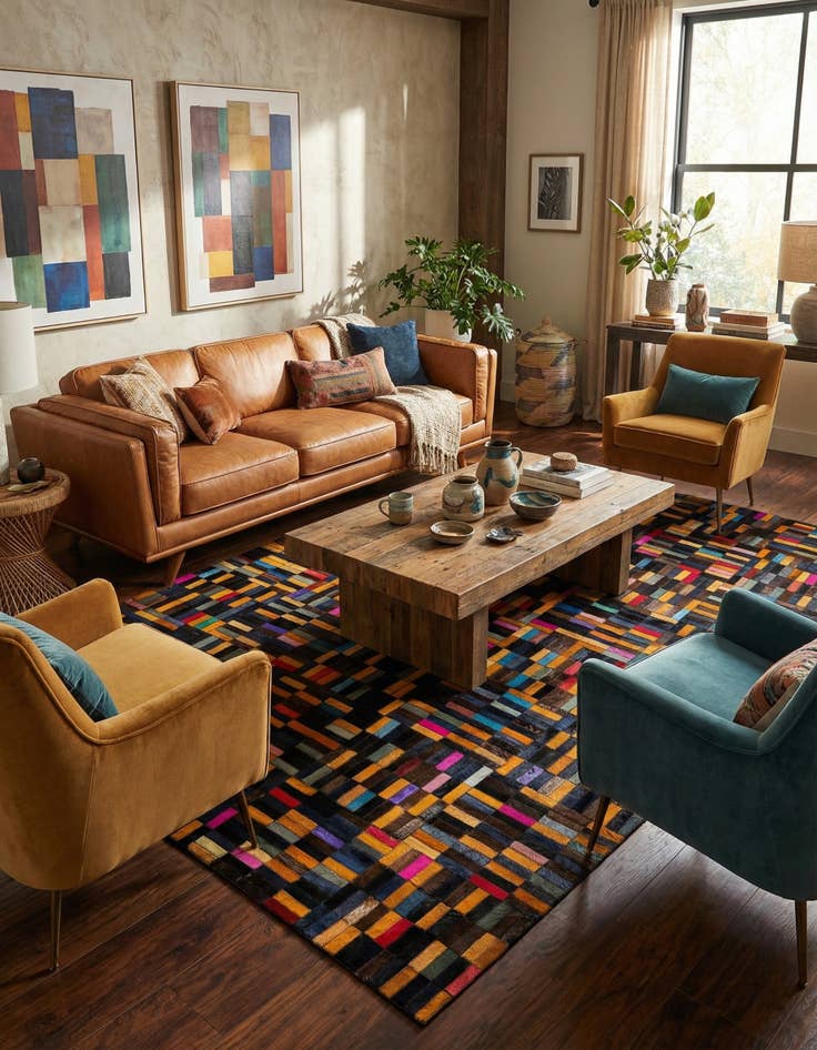 Detail image of  4' 11 x 7' 10 Cowhide - Patchwork Rug