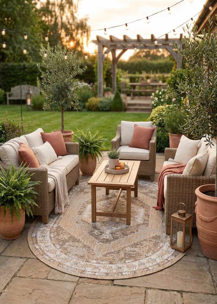 5' 3 x 8' Easy-Clean Traditional Indoor / Outdoor Oval Rug