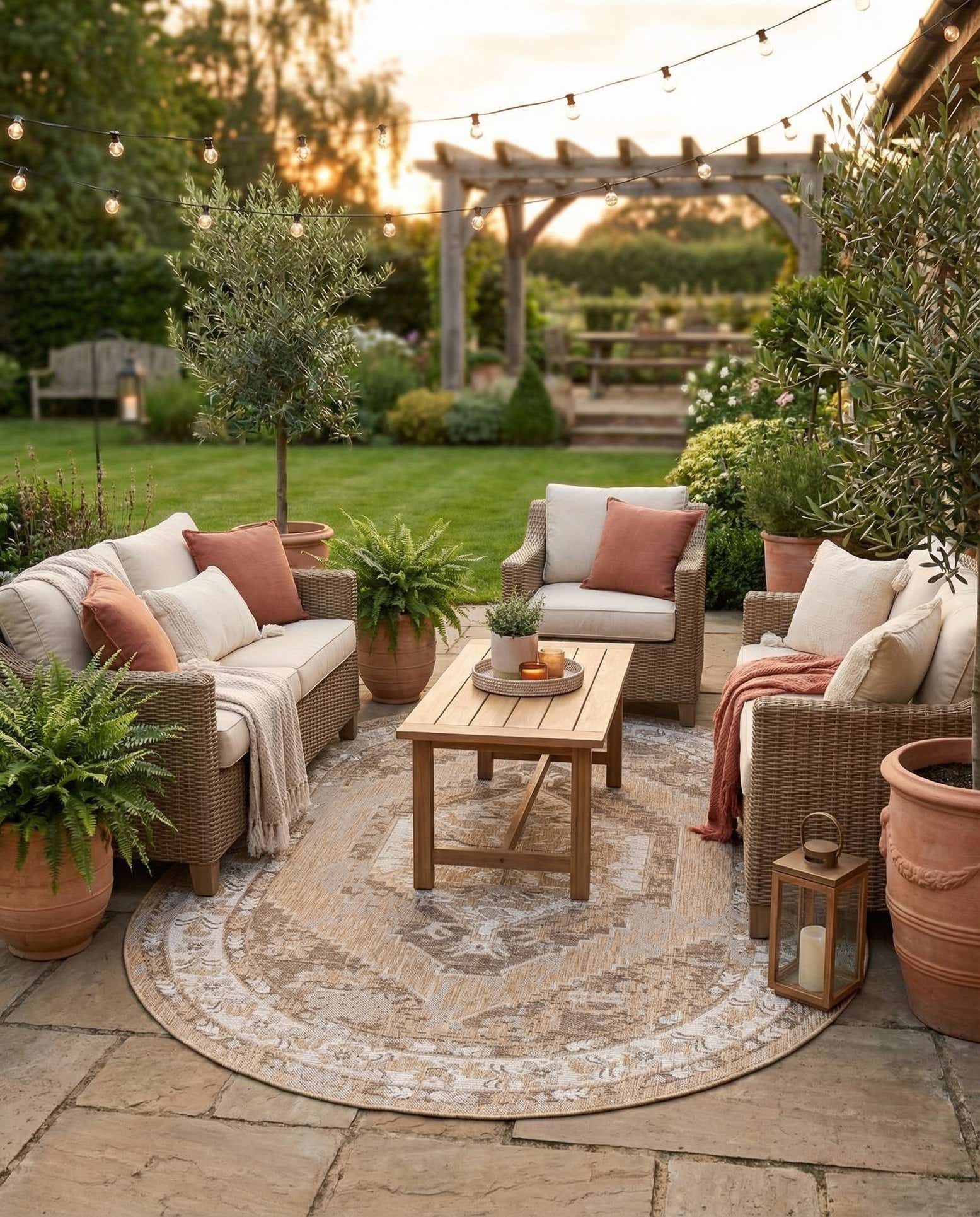 5' 3 x 8' Easy-Clean Traditional Indoor / Outdoor Oval Rug