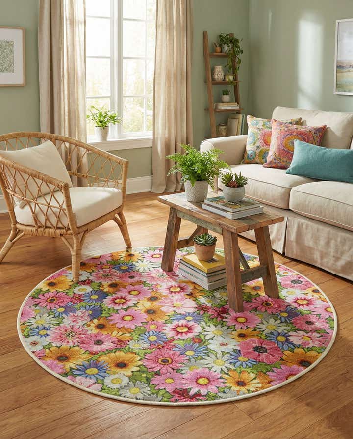 4' x 4' Easy-Clean Botanical Indoor / Outdoor Round Rug