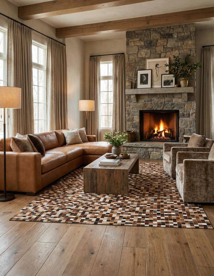 Detail image of  6' 8 x 9' 11 Cowhide Stocks Rug