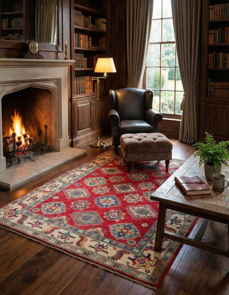 Detail image of 4' 10 x 7'  Hand Knotted Kazak Rug