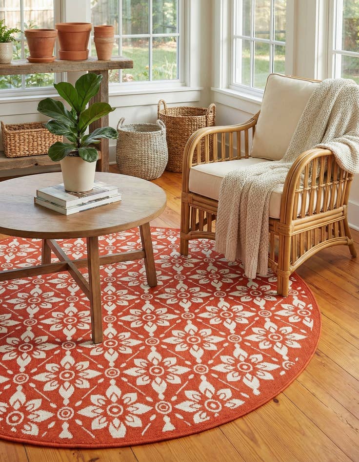 Detail image of 6' x 6'  Washable Trellis Indoor / Outdoor Round Rug