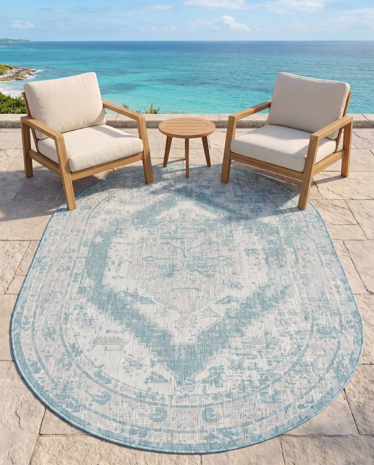Detail image of 5' 3 x 8' Easy-Clean Traditional Indoor / Outdoor Oval Rug