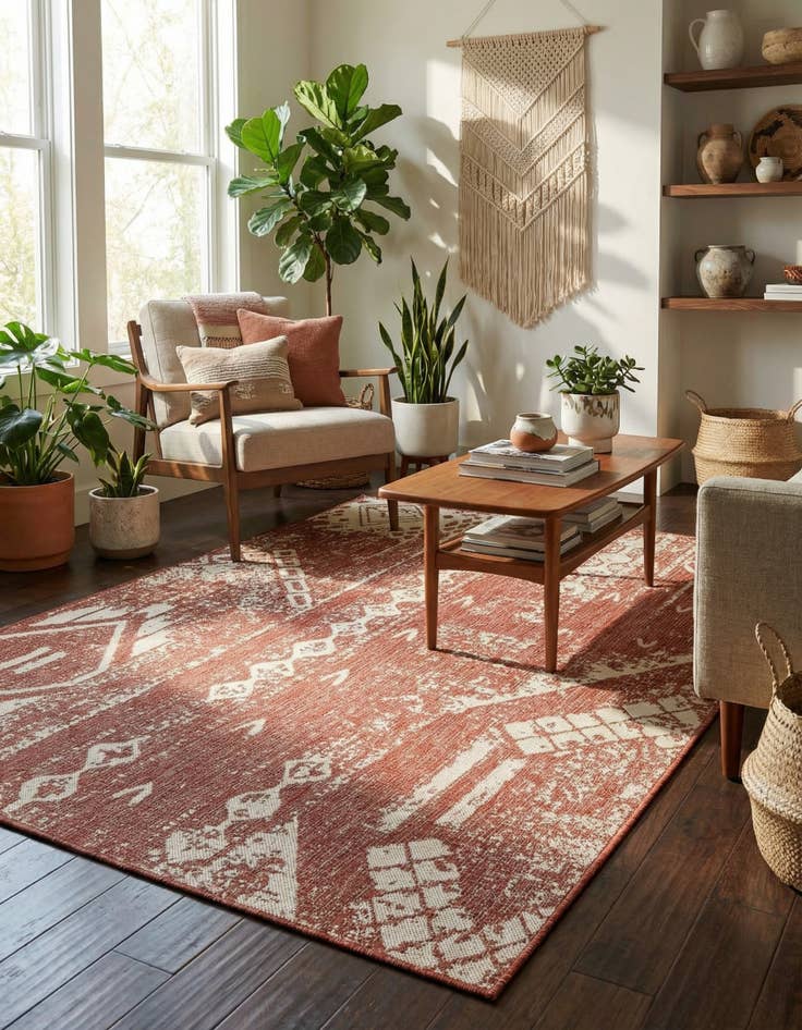 Detail image of 5' 3 x 8'  Washable Bohemian Indoor / Outdoor Rug