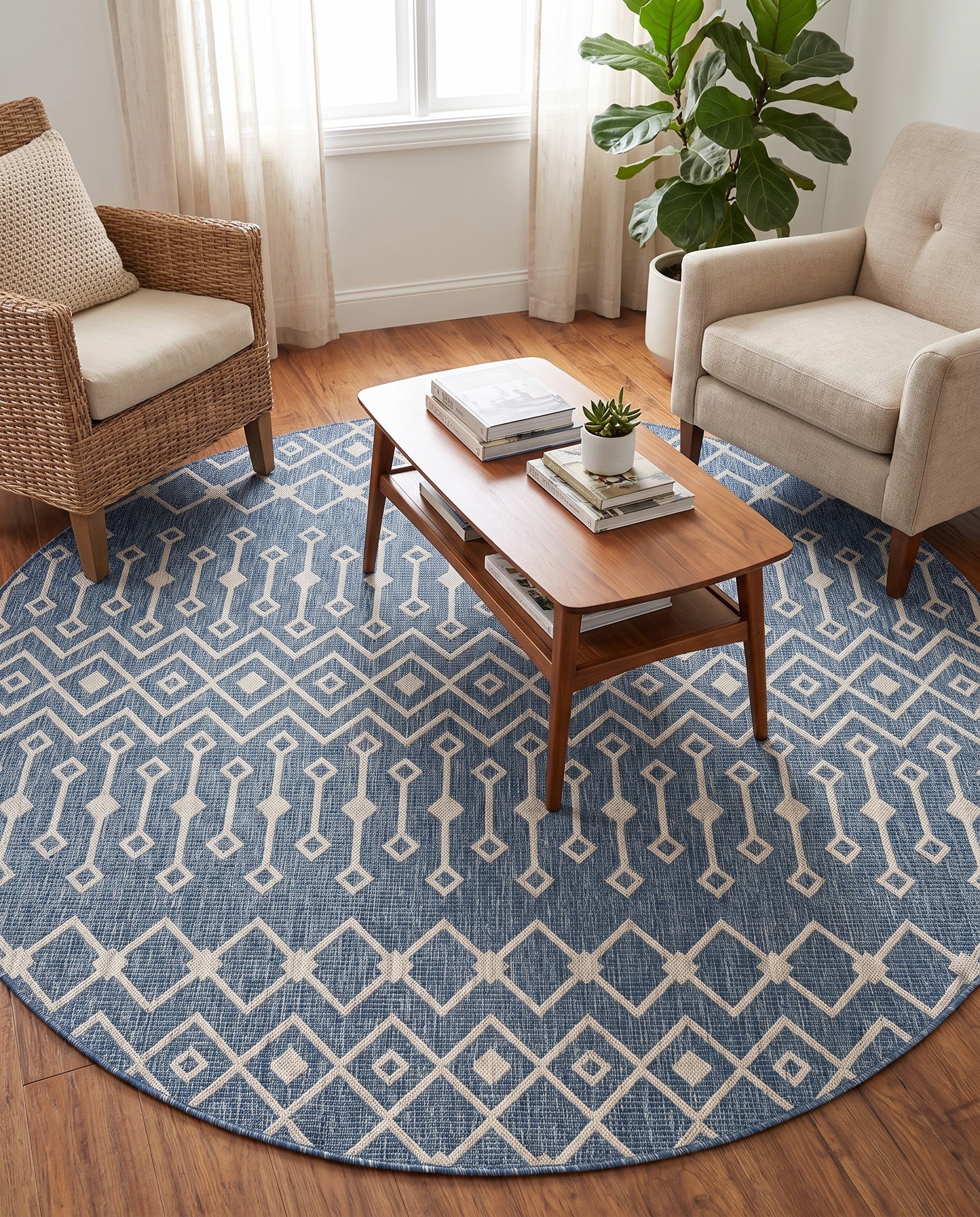 7' 10 x 7' 10 Easy-Clean Trellis Indoor / Outdoor Round Rug