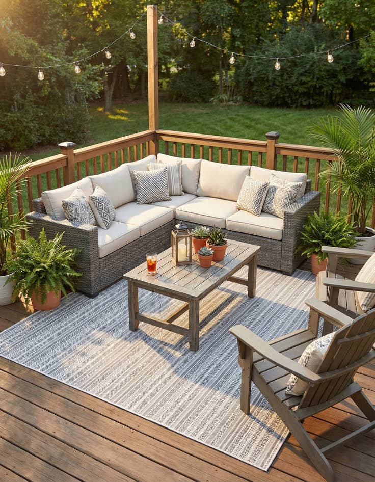 Detail image of 10' x 10'  Washable Striped Indoor / Outdoor Square Rug