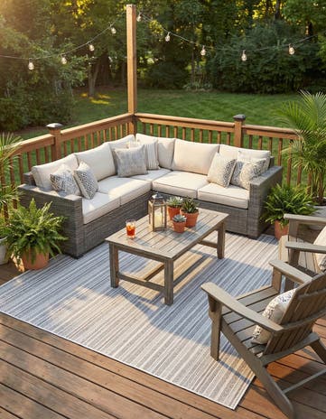 Beige Easy-Clean Ribbon Indoor / Outdoor Square Rug