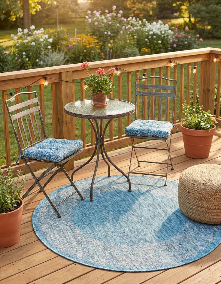 Detail image of 4' x 4'  Washable Border Indoor / Outdoor Round Rug
