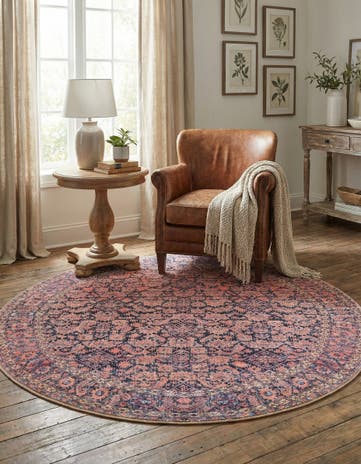 Navy Blue Washable Timeless Round Rug