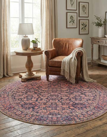 Navy Blue Washable Timeless Round Rug
