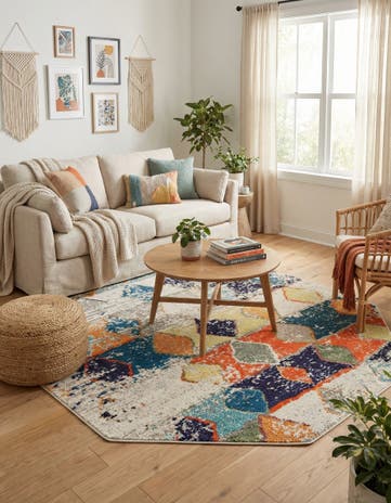 5' 3 x 5' 3 Washable Vivid Octagon Rug