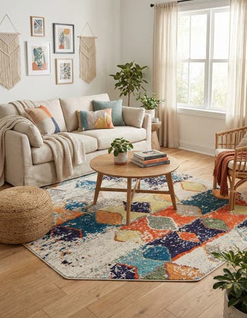 5' 3 x 5' 3 Washable Vivid Octagon Rug