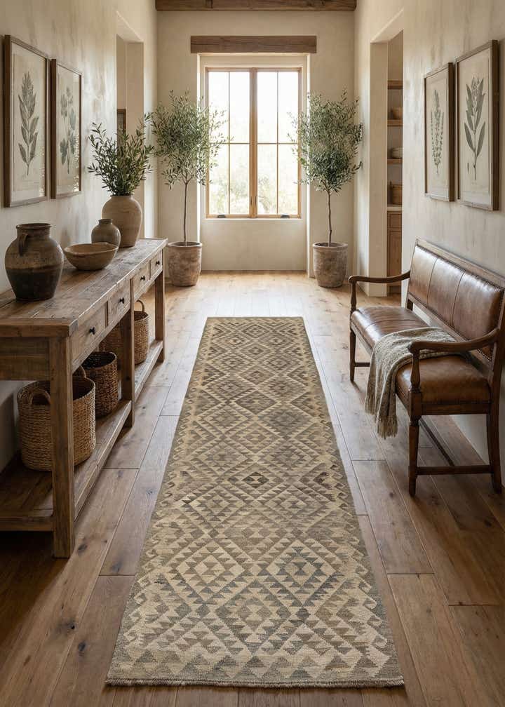 2' 9 x 10' 6 Hand Woven Kilim Maymana Wool Runner Rug