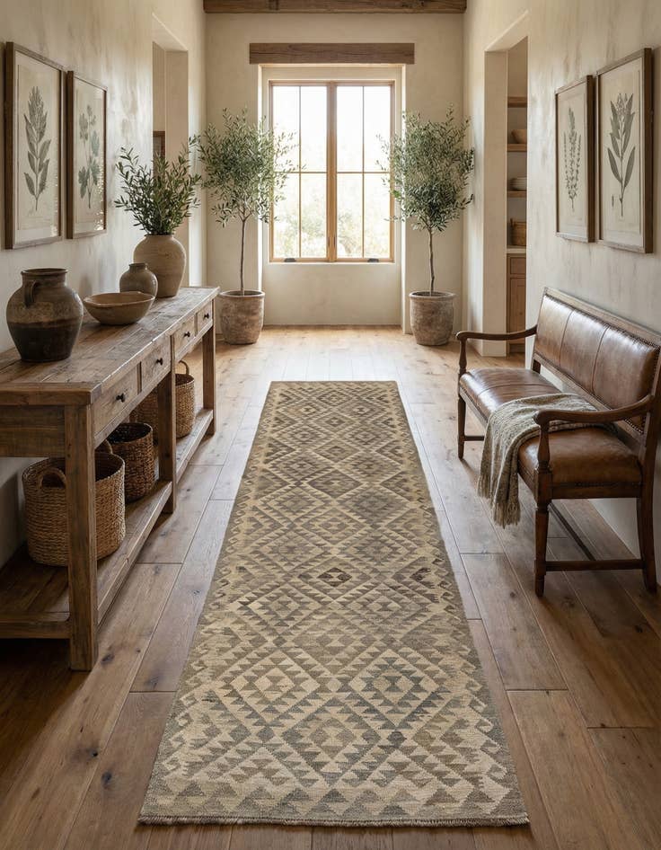 Detail image of 2' 9 x 10' 6 Hand Woven Kilim Maymana Wool Runner Rug