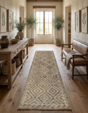 2' 9 x 10' 6 Hand Woven Kilim Maymana Wool Runner Rug