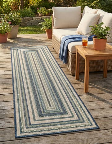 Blue Easy-Clean Baja Indoor / Outdoor Runner Rug