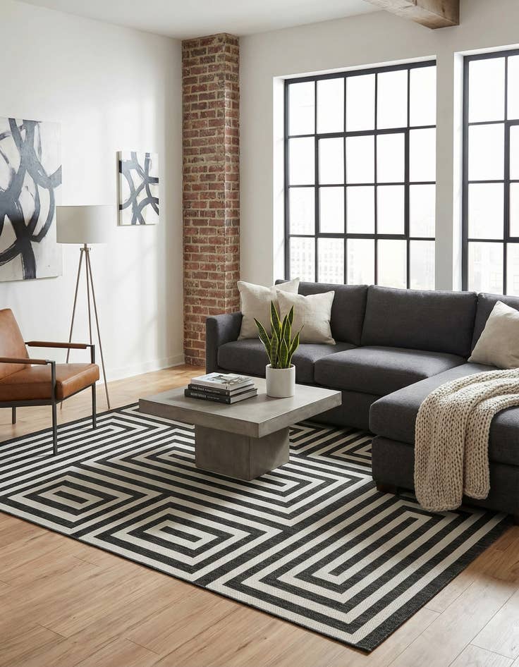 Detail image of 9' x 12'  Washable Modern Indoor / Outdoor Rug