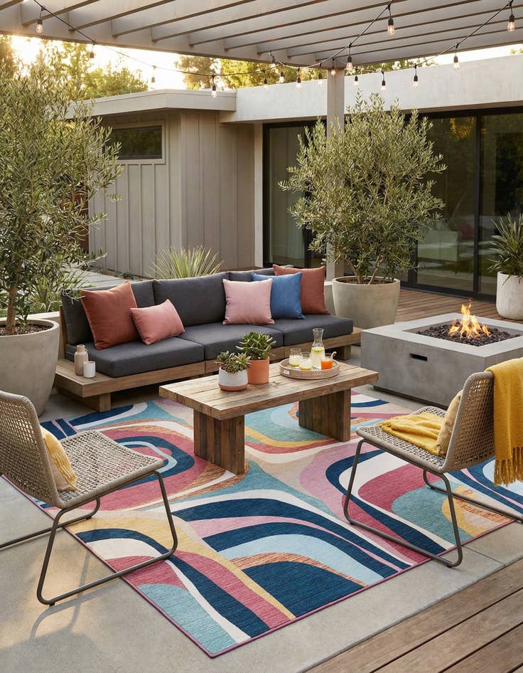 Detail image of 10' x 14'  Washable Modern Indoor / Outdoor Rug