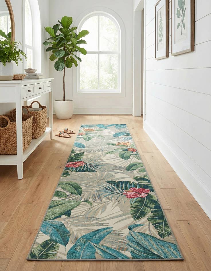 Detail image of 2' 7 x 12'  Washable Botanical Indoor / Outdoor Runner Rug