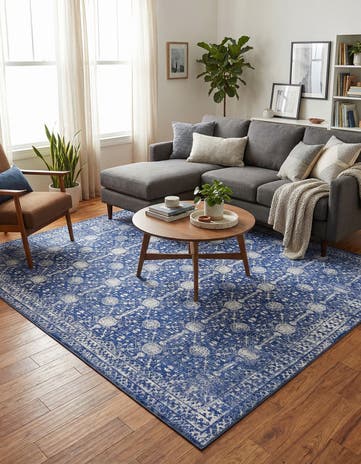Navy Blue Washable Timeless Square Rug